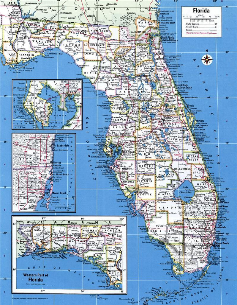 Florida Counties Road Map Glossy Poster Picture Photo Print Banner inside Map of Counties In Florida USA