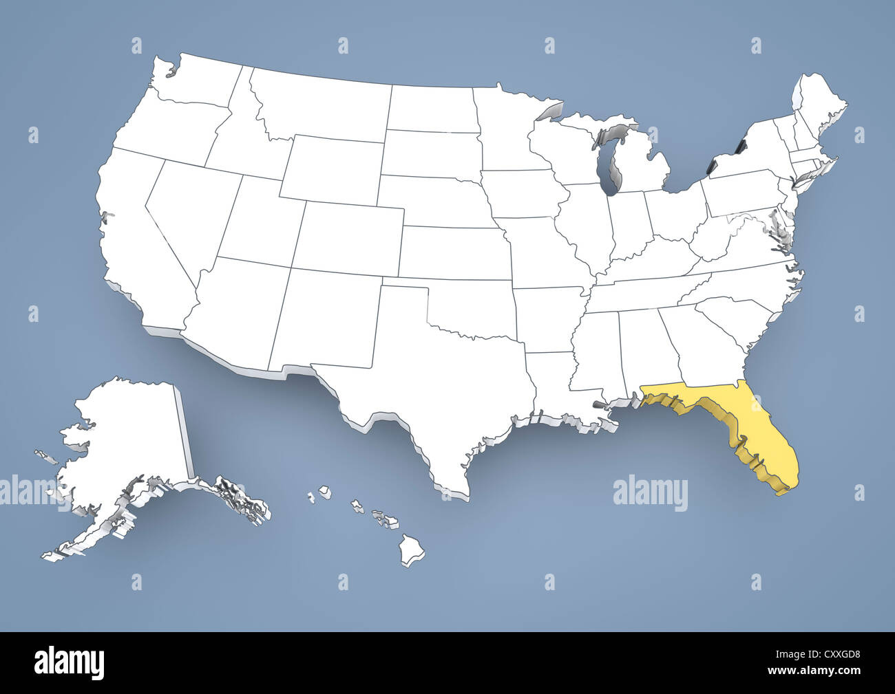 Florida, Fl, Highlighted On A Contour Map Of Usa, United States Of with Map of USA with Florida Highlighted