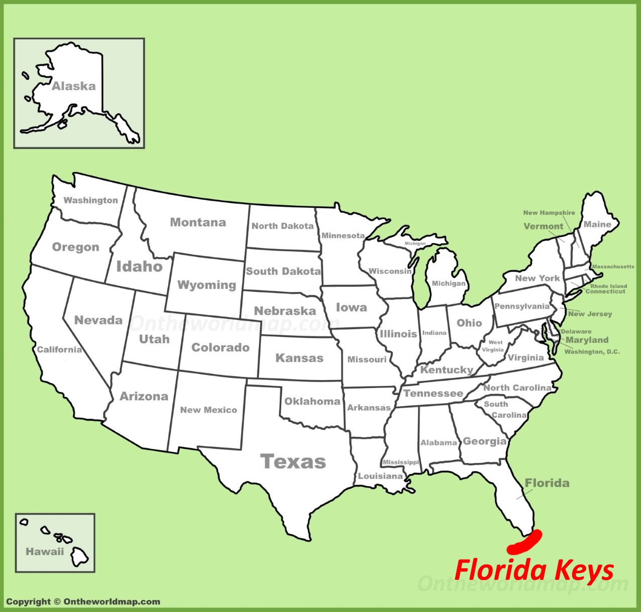 Florida Keys Location On The U.s. Map - Ontheworldmap in Florida Keys On Map Of Usa