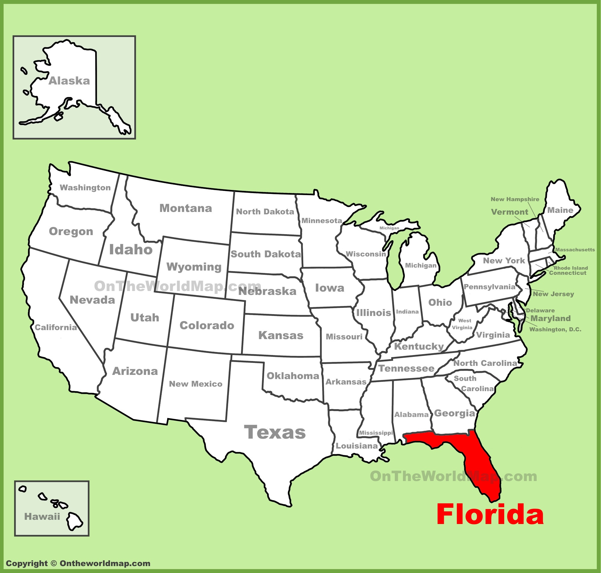 Florida Location On The U.s. Map - Ontheworldmap regarding Florida On A Map of USA