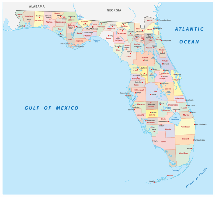 Map of Florida USA with Cities