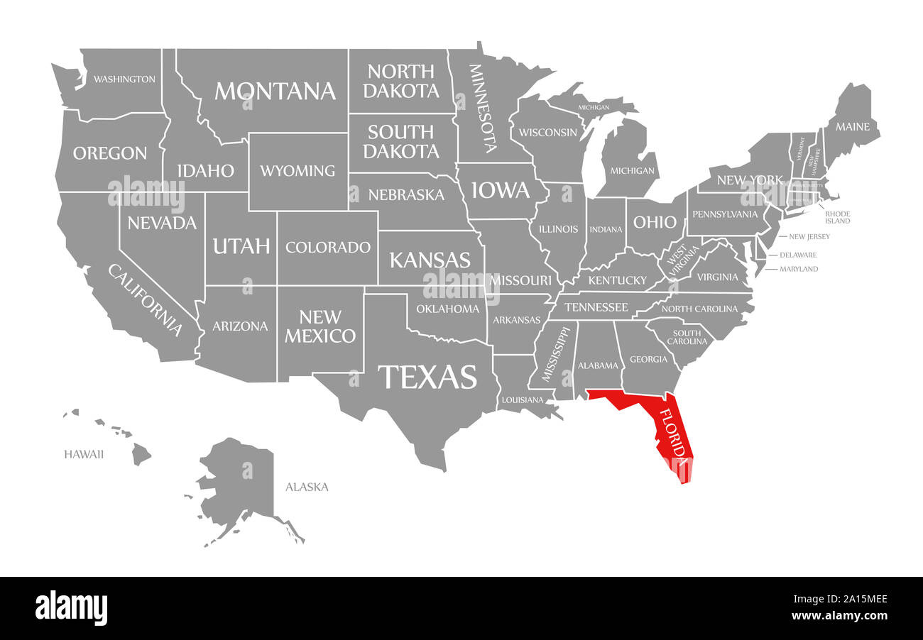 Florida Red Highlighted In Map Of The United States Of America pertaining to Florida On the Map of USA