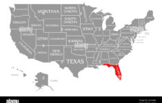 Florida Red Highlighted In Map Of The United States Of America throughout Map Of Usa With Florida Highlighted