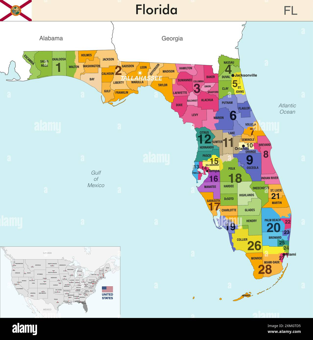 Florida State Map Stock Vector Images - Alamy within Map Of Counties In Florida Usa
