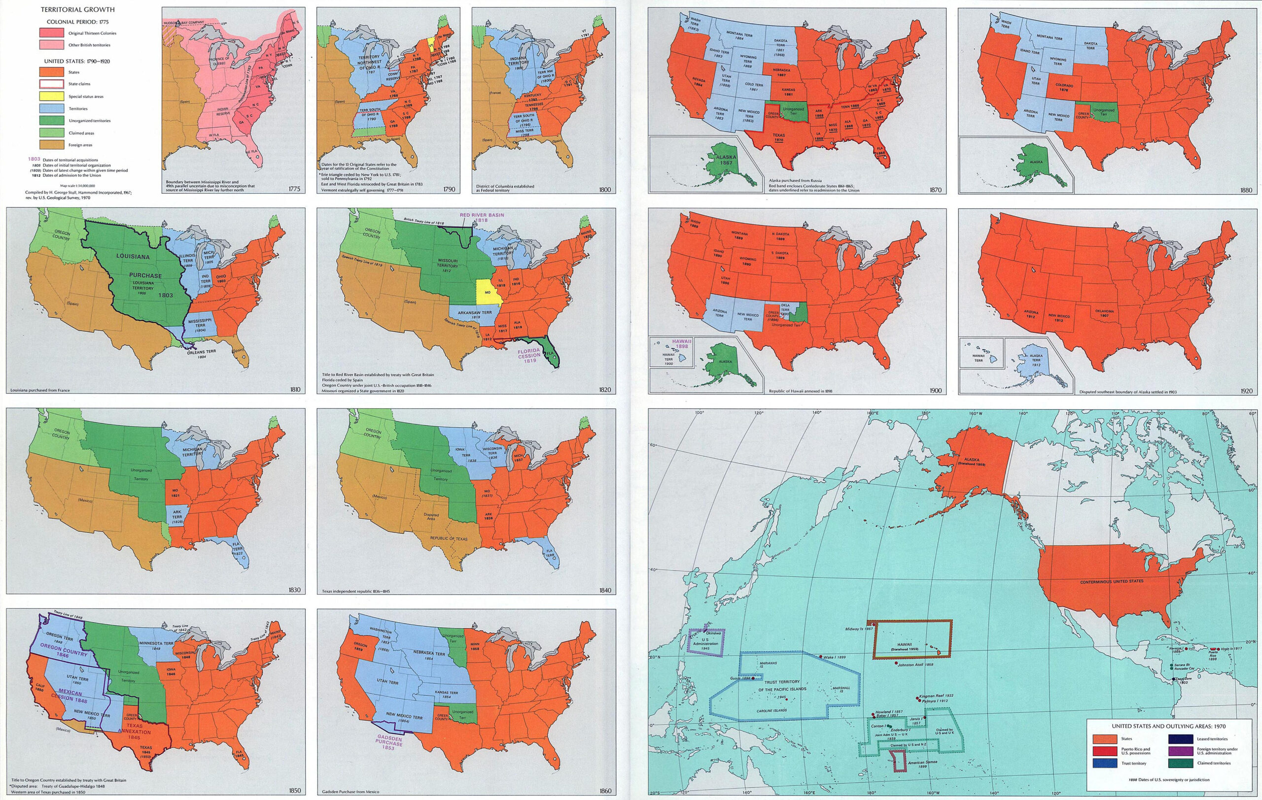 Fourteen Maps Of The United States: Territorial Growth 1775-1970 throughout Map Of Usa Before American Revolution