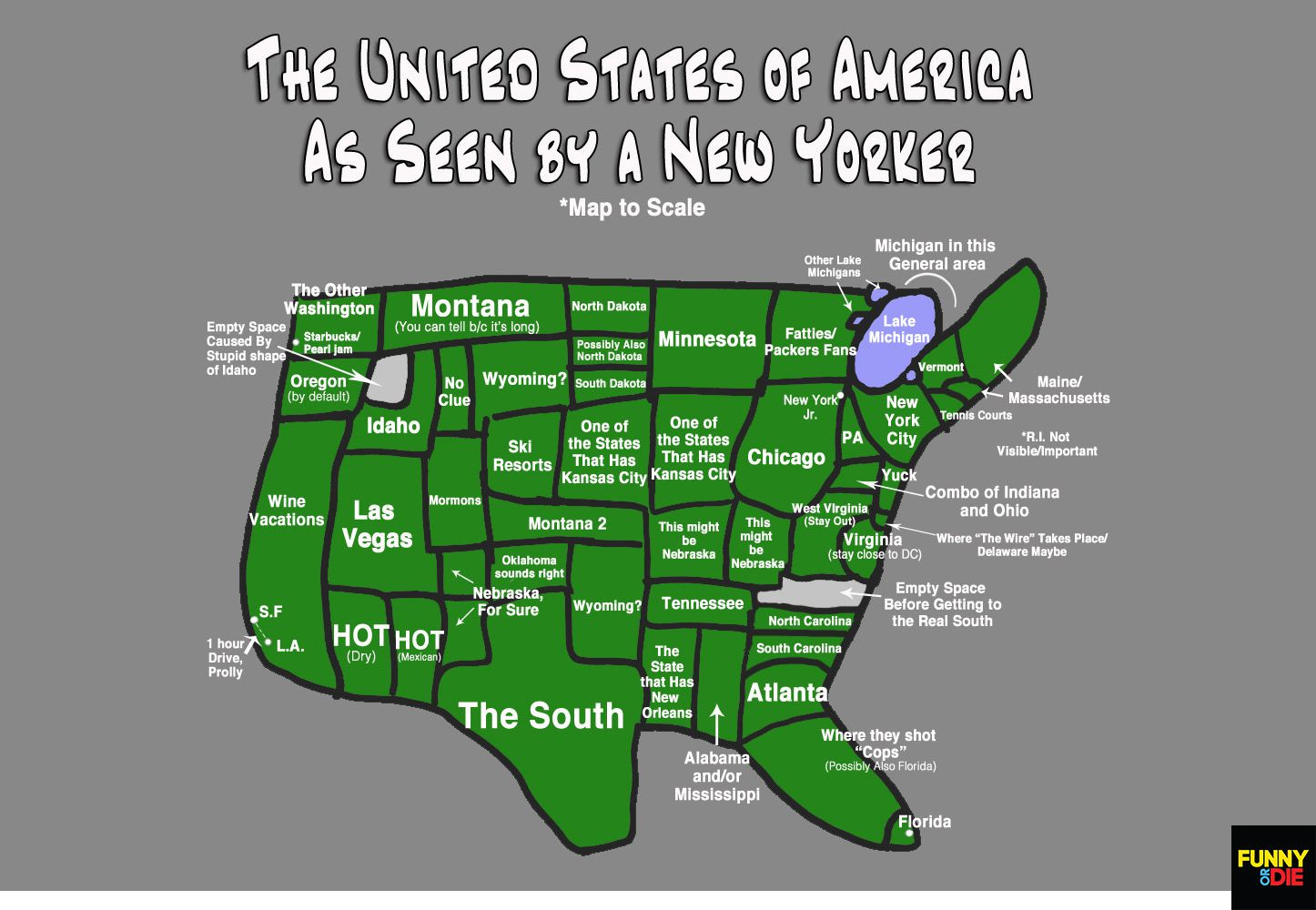 Funny Or Die | The Map Of America As Seena New Yorker within Map of USA According To New Yorkers