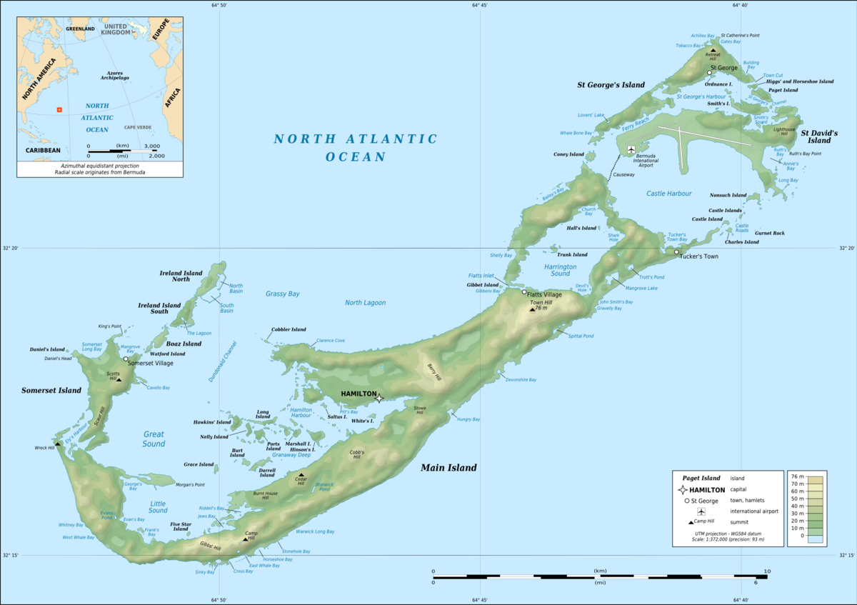 Geography Of Bermuda - Wikipedia for Map of Eastern USA and Bermuda