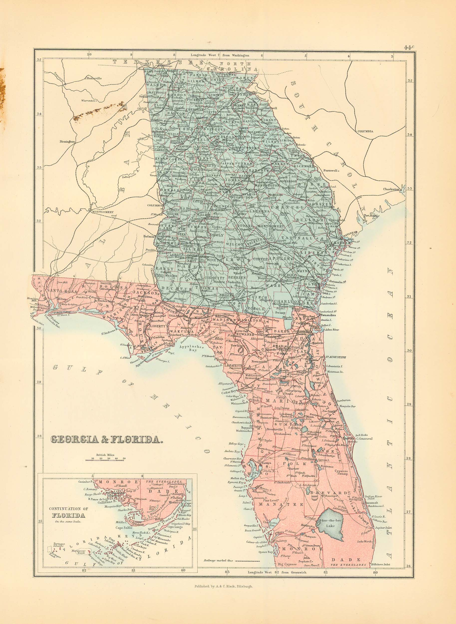 Georgia And Florida - Art Source International within Map Of Georgia Usa And Florida