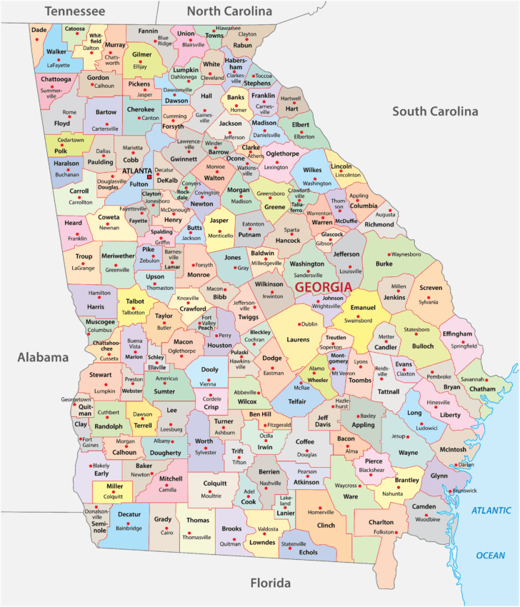 Map of Counties In Georgia USA