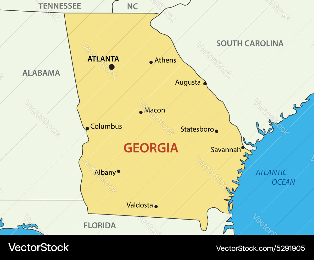 Georgia State Map Lizenzfreies Vektorbild - Vectorstock regarding Georgia On The Map Of Usa