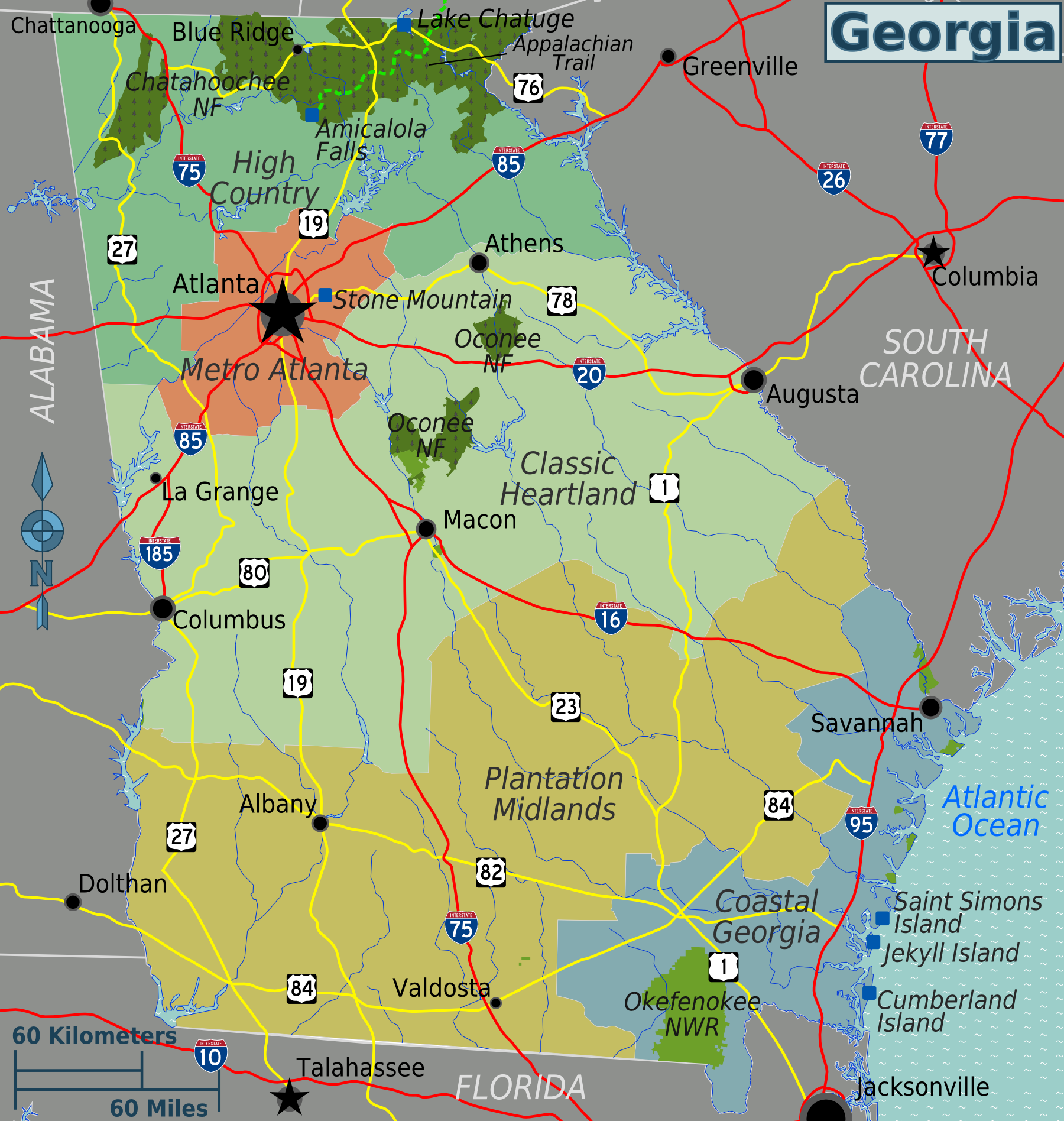 Georgia (State) – Travel Guide At Wikivoyage in Map of State of Georgia USA
