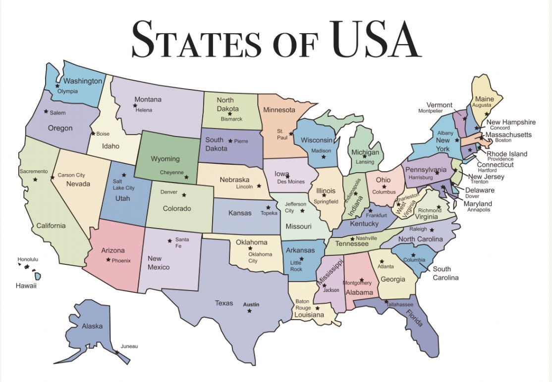 Gloss Lamination To Front Poster Educational Learning Aid Geography Usa Kids School Map States 50 America Wall Print Graphic pertaining to Large Map Of Usa With States And Capitals