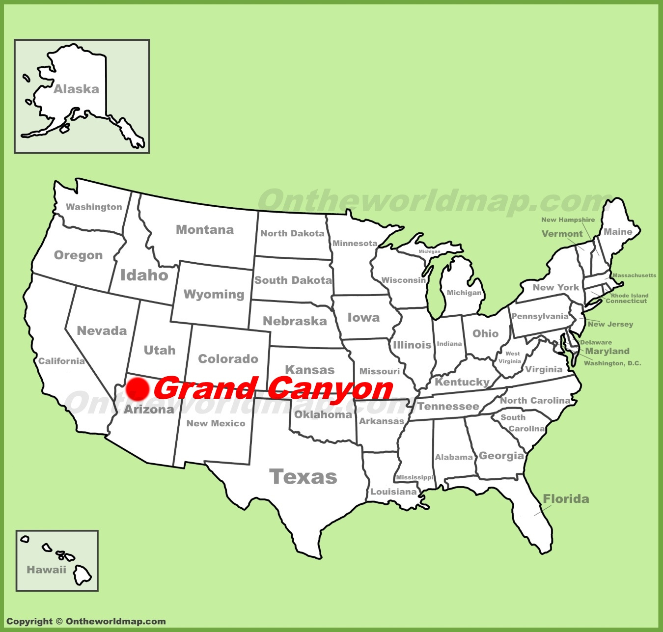 Grand Canyon Location On The U.s. Map - Ontheworldmap pertaining to Map of USA Showing Grand Canyon
