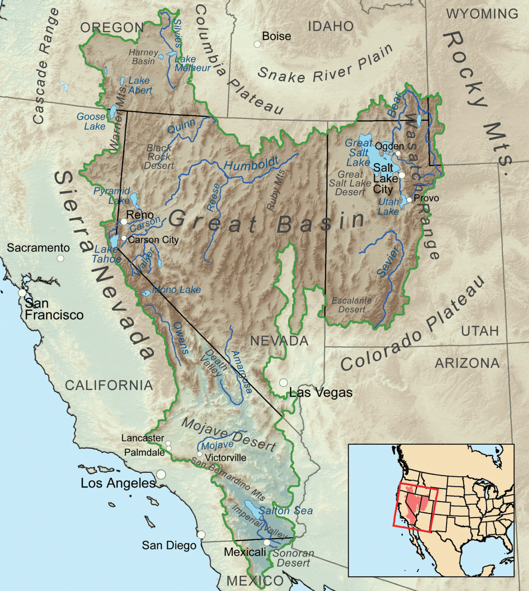 Great Basin - Wikipedia throughout Great Basin On Map Of Usa