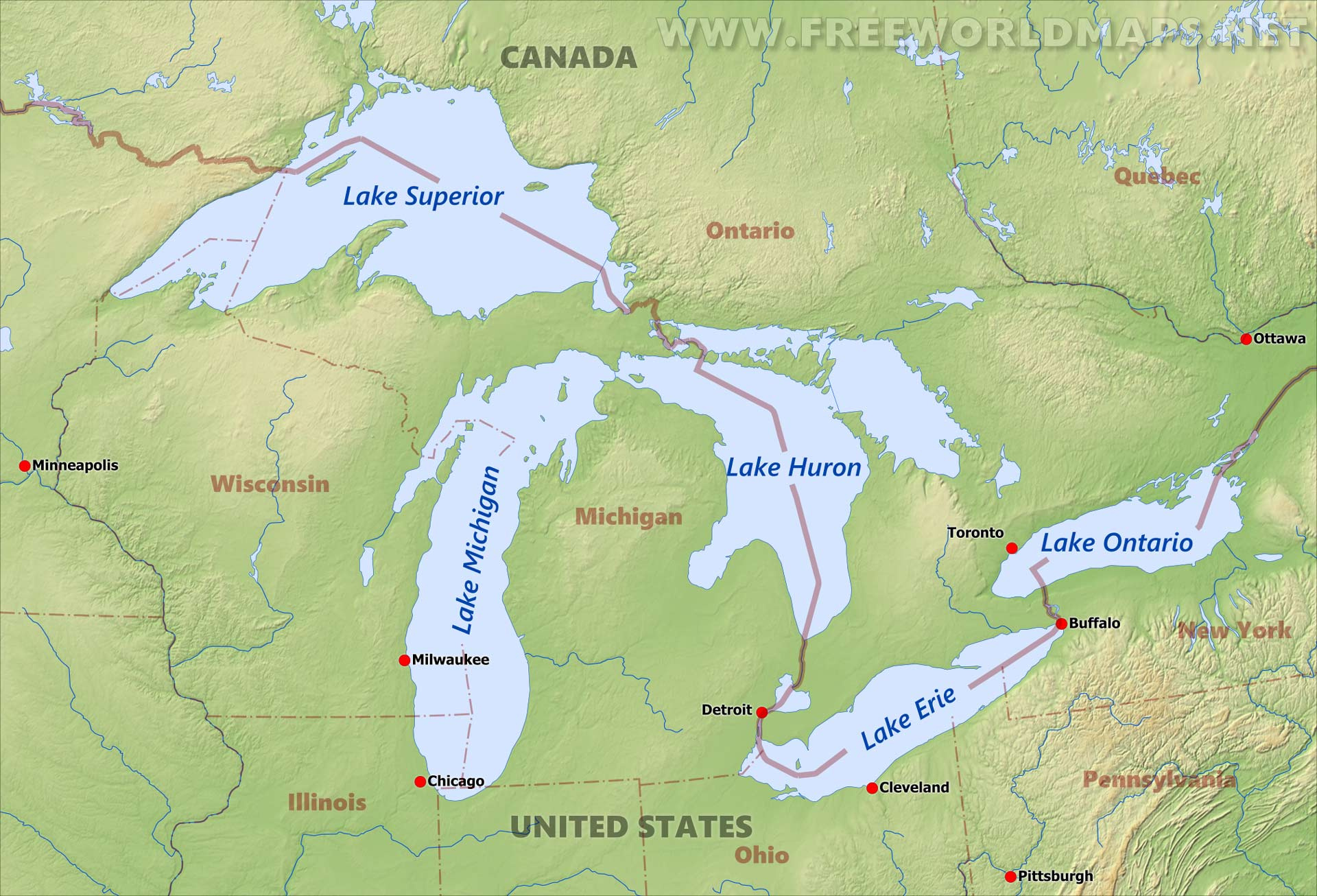 Great Lakes Maps with Map Of Usa Showing Great Lakes