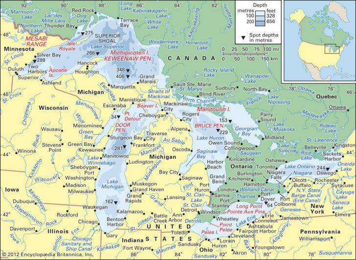 Map of USA with Great Lakes