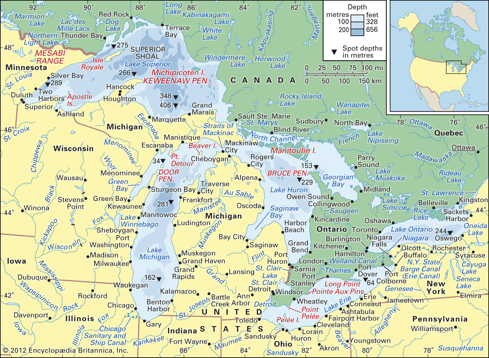 Great Lakes | Names, Map, &amp;amp; Facts | Britannica throughout Map Of Usa With Great Lakes