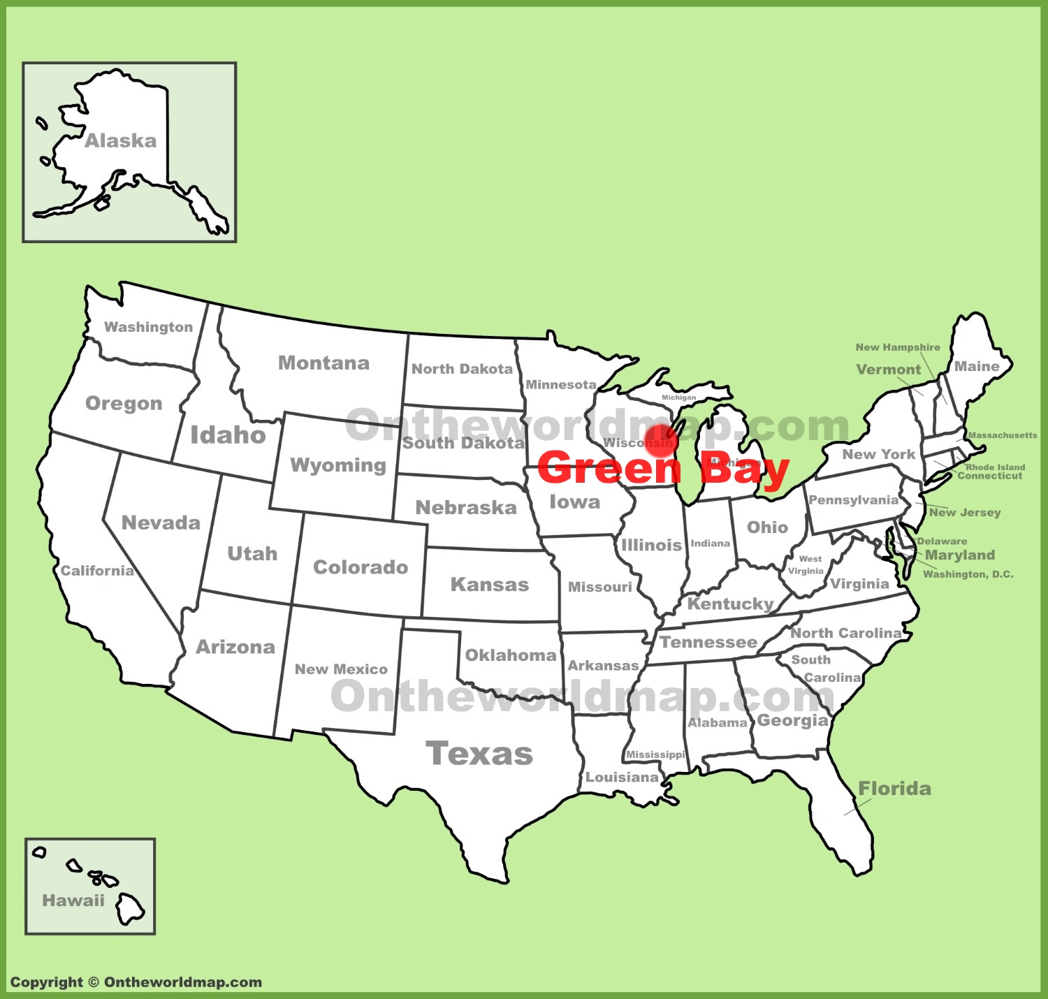 Green Bay Location On The U.s. Map - Ontheworldmap within Map of Green Bay Wisconsin USA