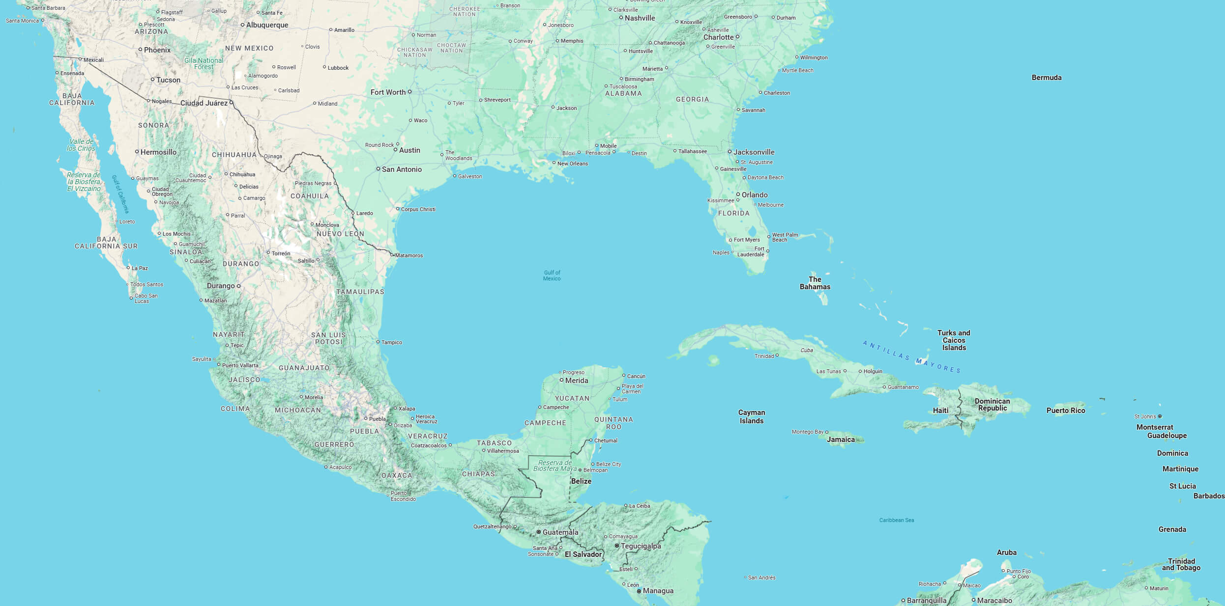Gulf Of America (The Gulf Of Mexico) Map - Guide Of The World with regard to Map Of East Coast Usa And Caribbean