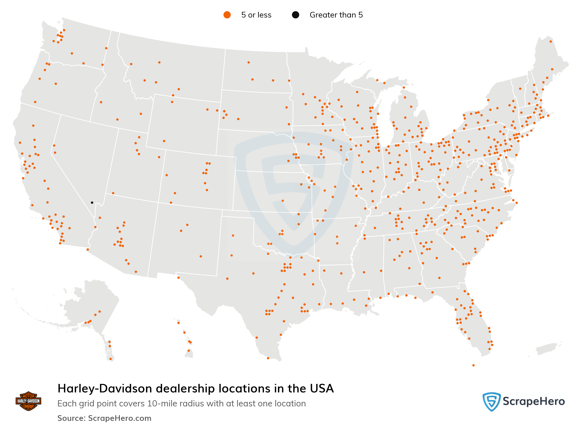 Harley-Davidson Dealership Locations In The Usa in Map of Harley-Davidson Dealers In USA