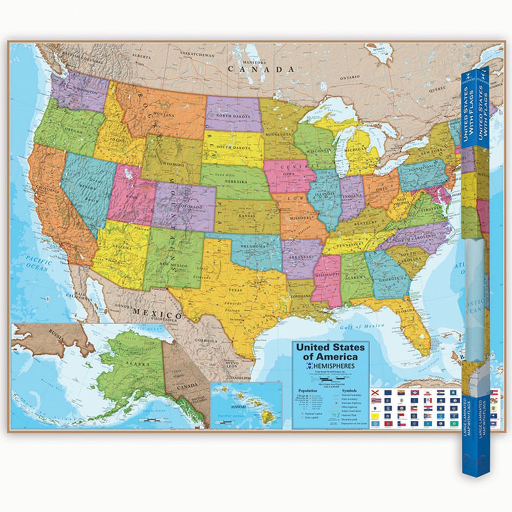 Hemispheres Blue Ocean Series Usa Laminated Wall Map, 38&amp;quot; X 48 within Map of the USA with Oceans