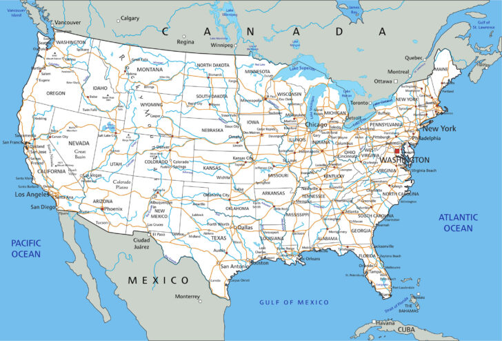 Map of USA with Cities and Roads Map of USA with Cities and Roads