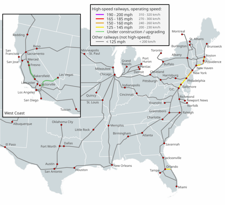 Map of Passenger Trains In USA