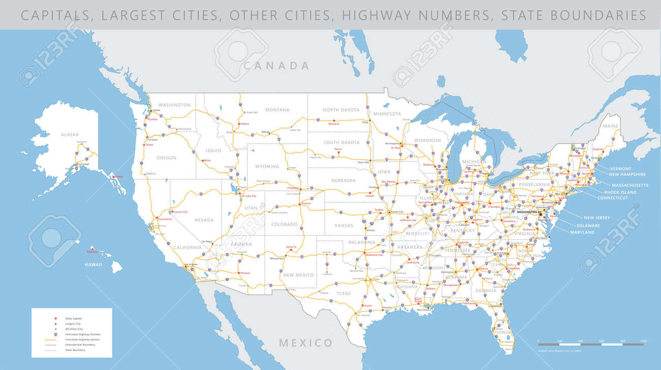 Hoch Detaillierte Usa Zwischenstaatlichen Straßenkarte Vektor intended for Free Road Map Of The Usa