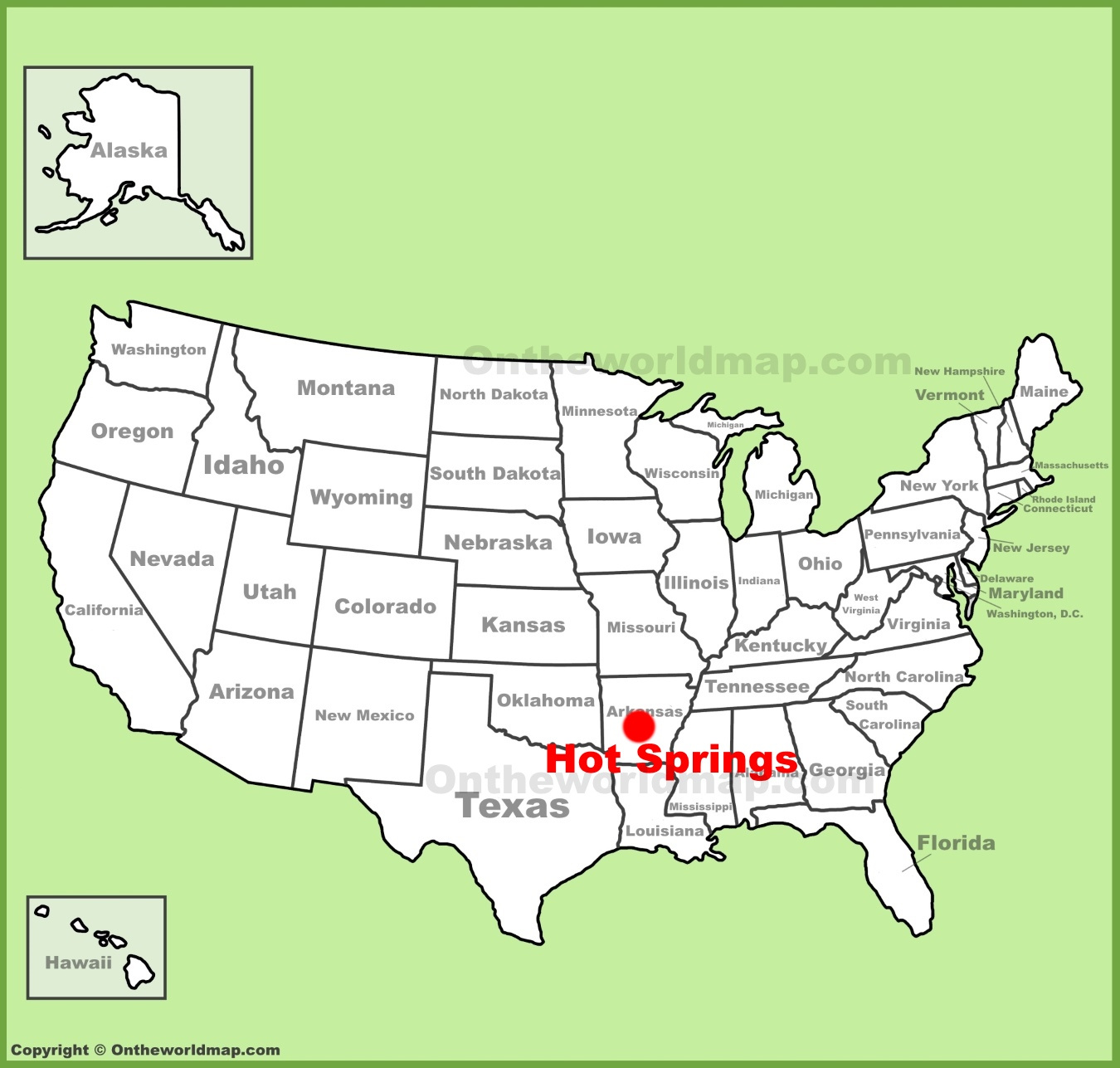 Hot Springs Location On The U.s. Map - Ontheworldmap with regard to Map of Hot Springs In USA