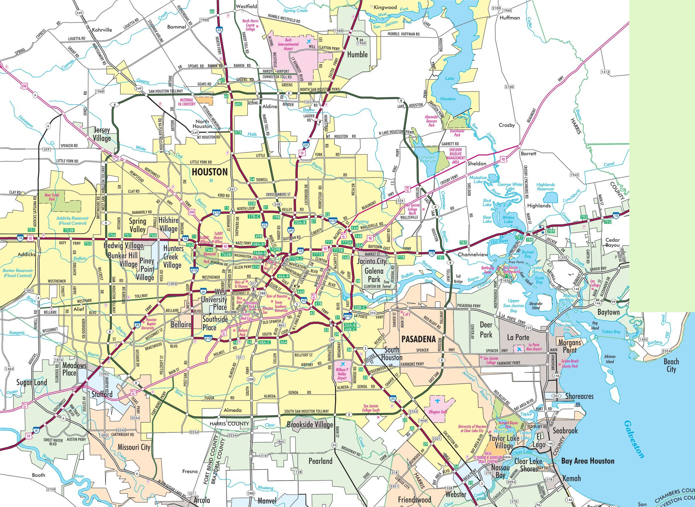 Houston Area Road Map - Ontheworldmap in Street Map of Houston Texas USA