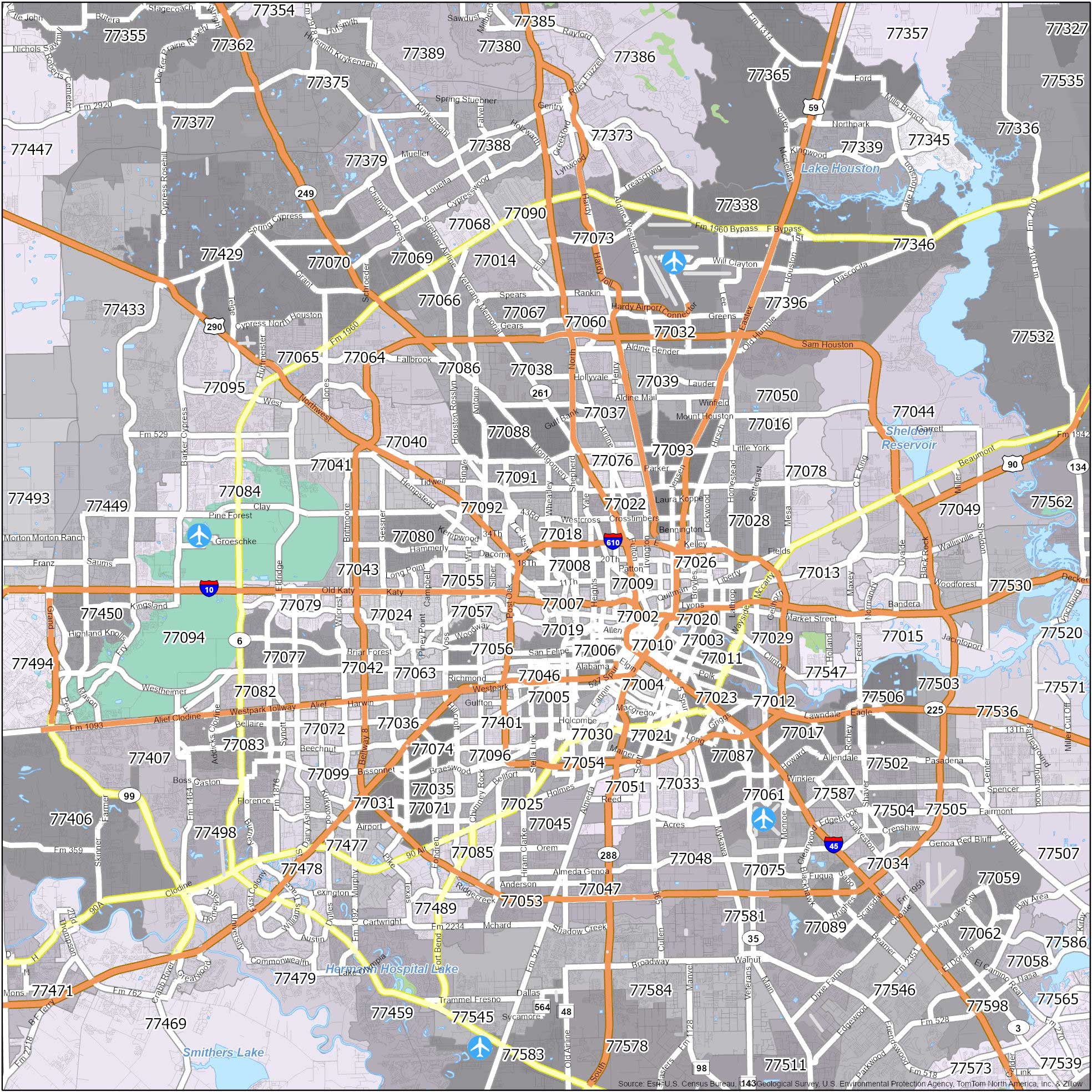 Houston Zip Code Map - Gis Geography regarding Street Map of Houston Texas USA