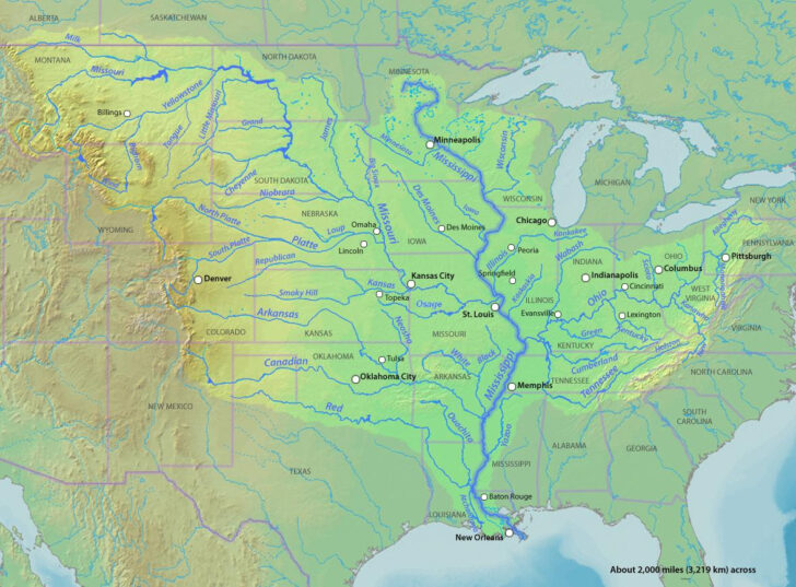 Map of USA with Mississippi River Highlighted