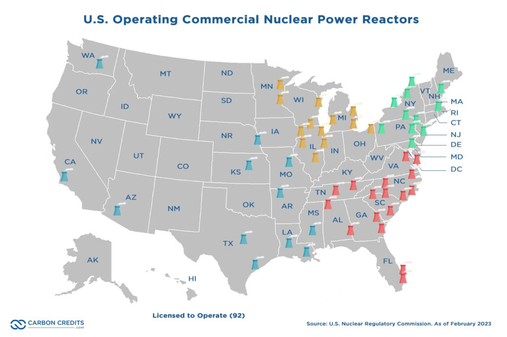 Map of Nuclear Power Plants In USA