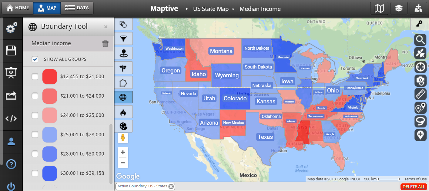 How To Make A Us State Map With Maptive&amp;#039;S Boundary Tool pertaining to Create Color Coded Map of USA