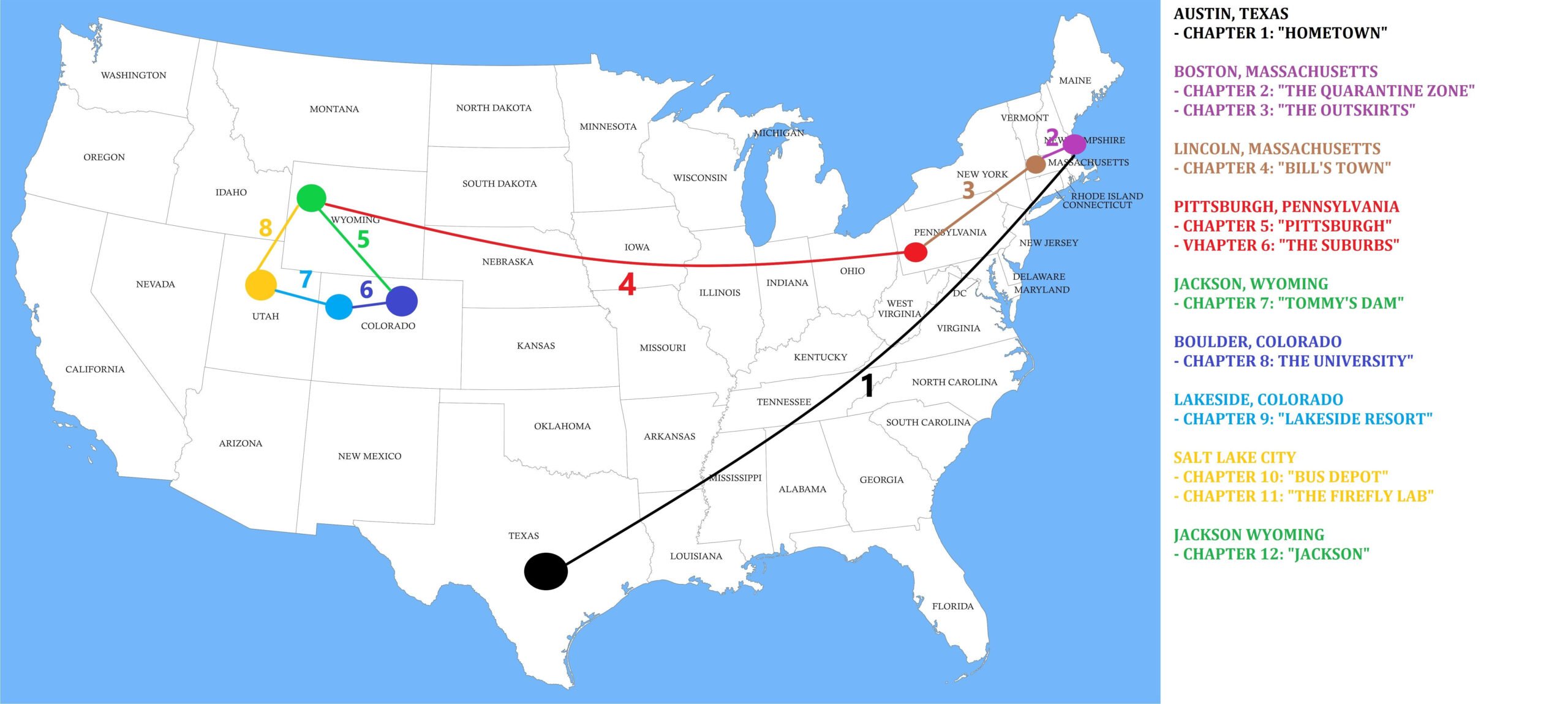I Made The Map Of The Game With Every Location Visited. : R within The Last of Us Map of USA