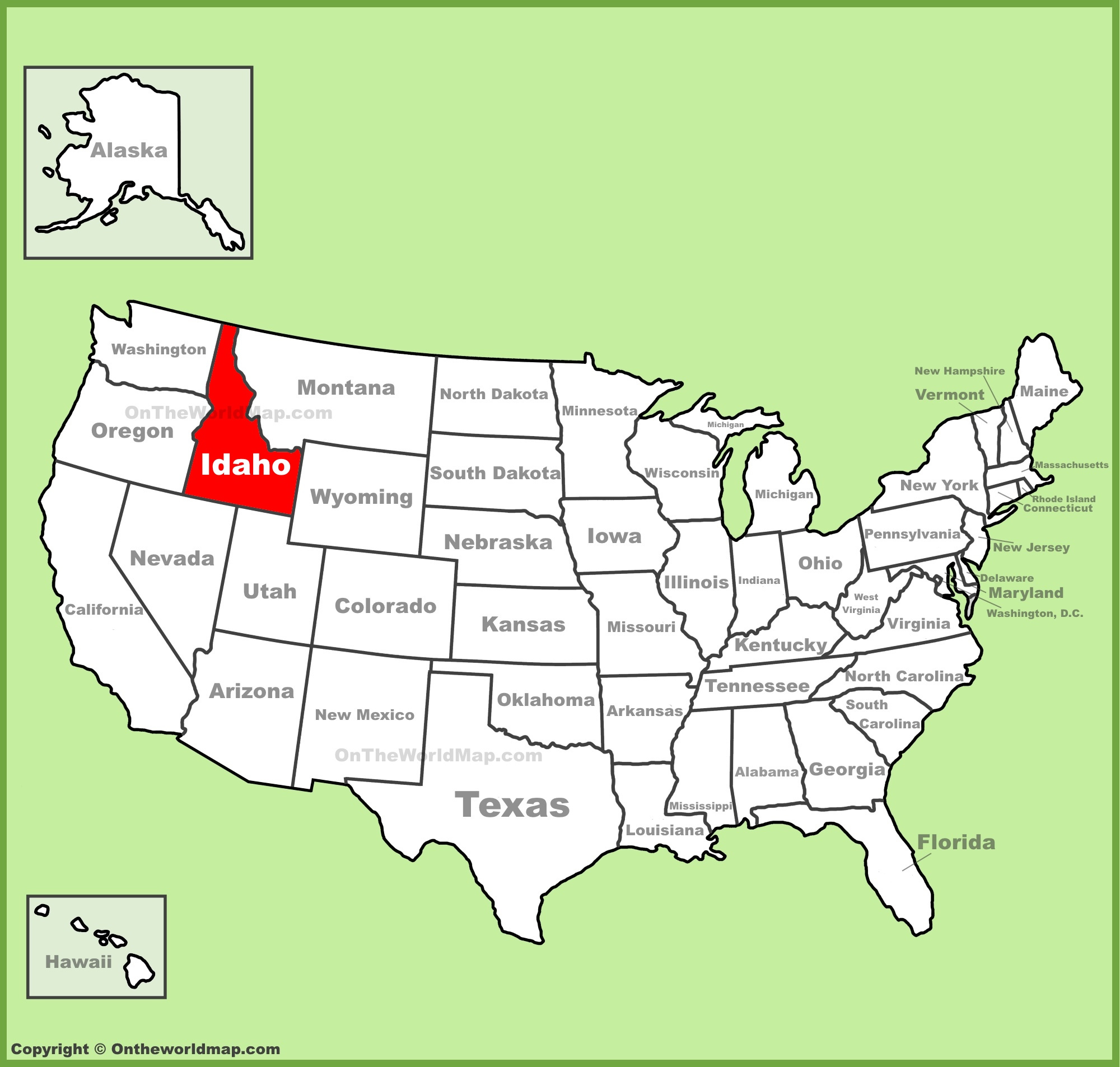 Idaho Location On The U.s. Map - Ontheworldmap with Where Is Idaho On the Map of USA
