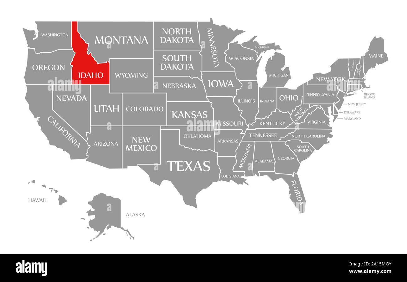Idaho Rot Markiert Auf Der Karte Der Vereinigten Staaten Von pertaining to Idaho On A Map of USA