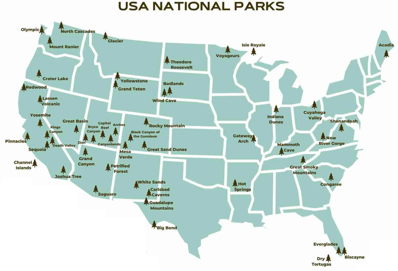 If You Had To Name The Top 10 National Parks In Contiguous Us within Map of All the National Parks In USA