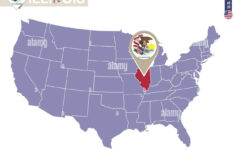 Illinois State On Usa Map. Flagge Und Karte Von Illinois. Us intended for Chicago On A Map Of The Usa