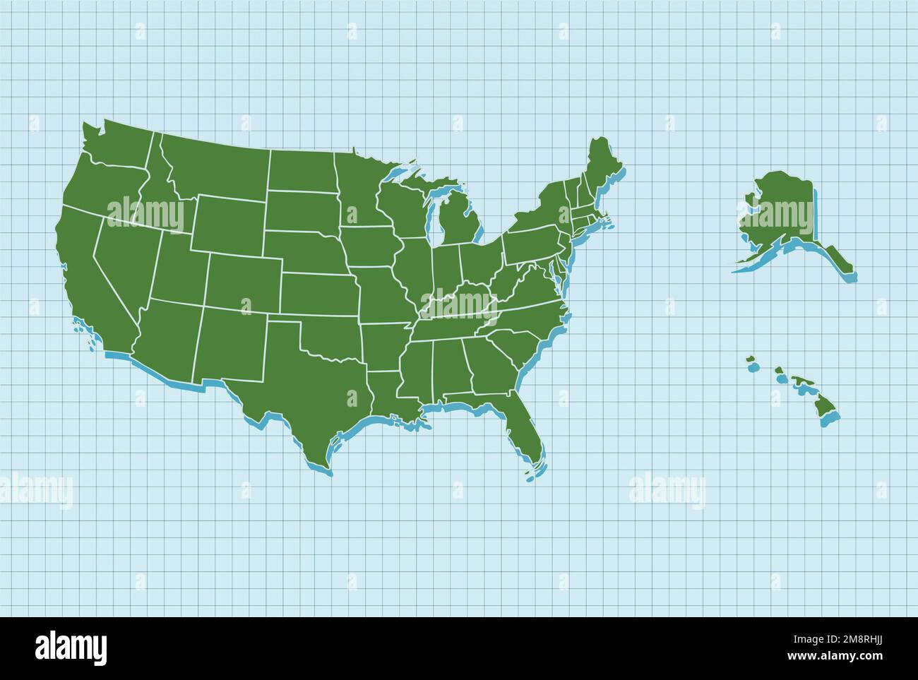 Illustration Of A Simple Cartoon Usa Map On Blue Grid Lines throughout Map Of Usa With Grid Lines