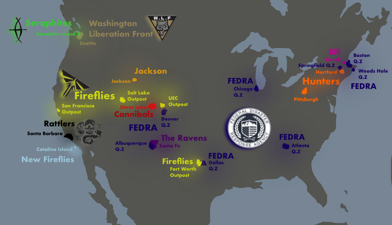 Improved Political Map Of Factions In The Last Of Us And The Last within The Last of Us Map of USA
