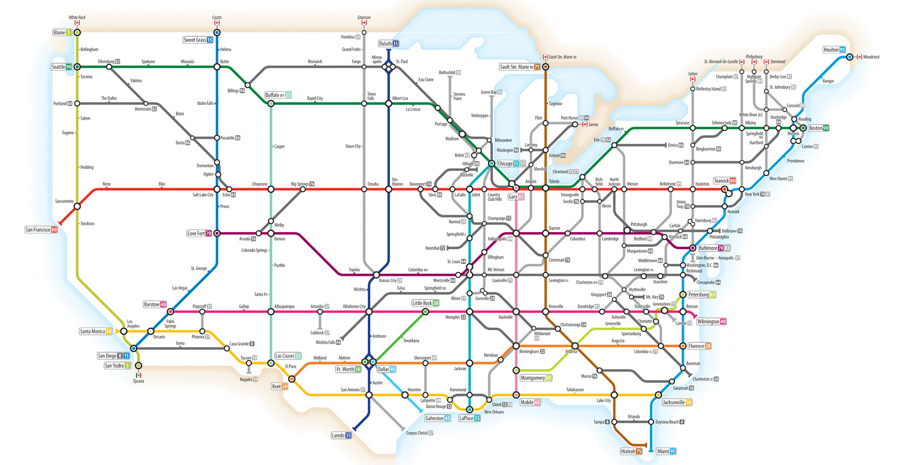 Infographic: U.s. Interstate Highways, As A Transit Map for Map of USA with Major Roads