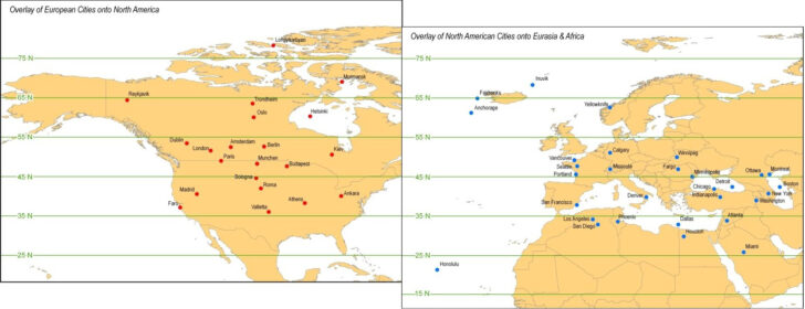 Latitude Map of USA with Cities