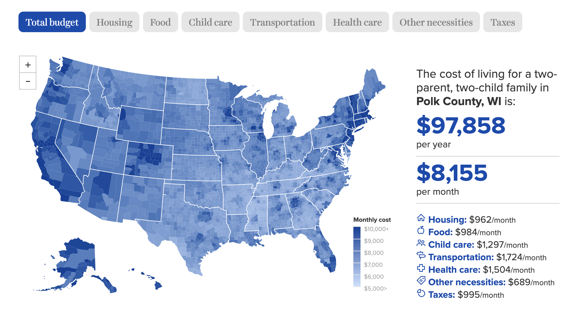 Interactive: Family Budget Map - Blog inside Map Of Usa Cost Of Living