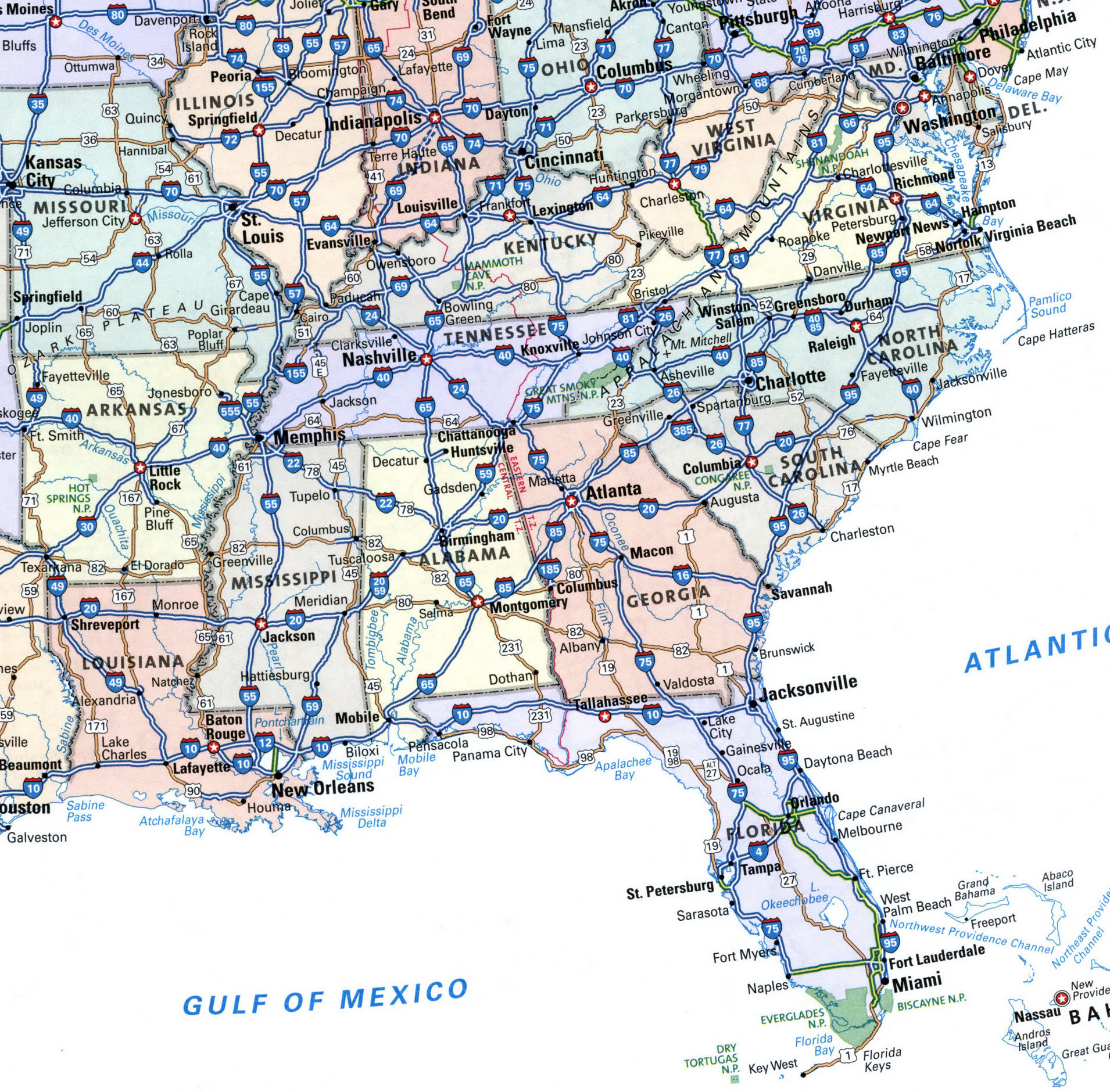 Interstate Highways In Southeast Region Usa Free Highway Map Road for Map Of Southeast Usa With Interstates