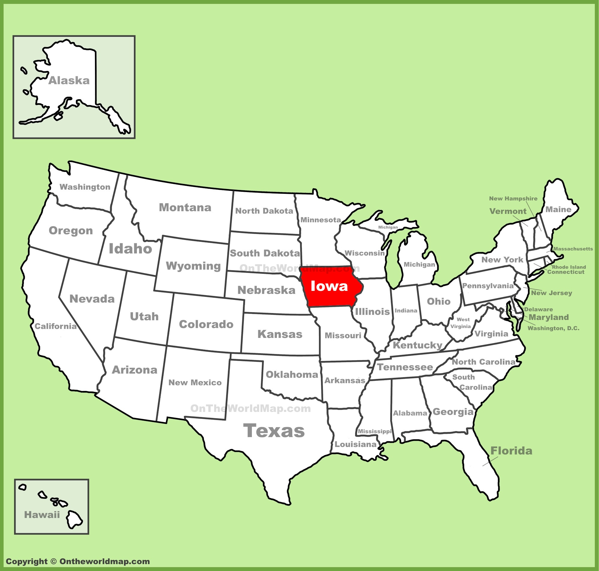 Iowa Location On The U.s. Map - Ontheworldmap inside Iowa On The Map Of Usa