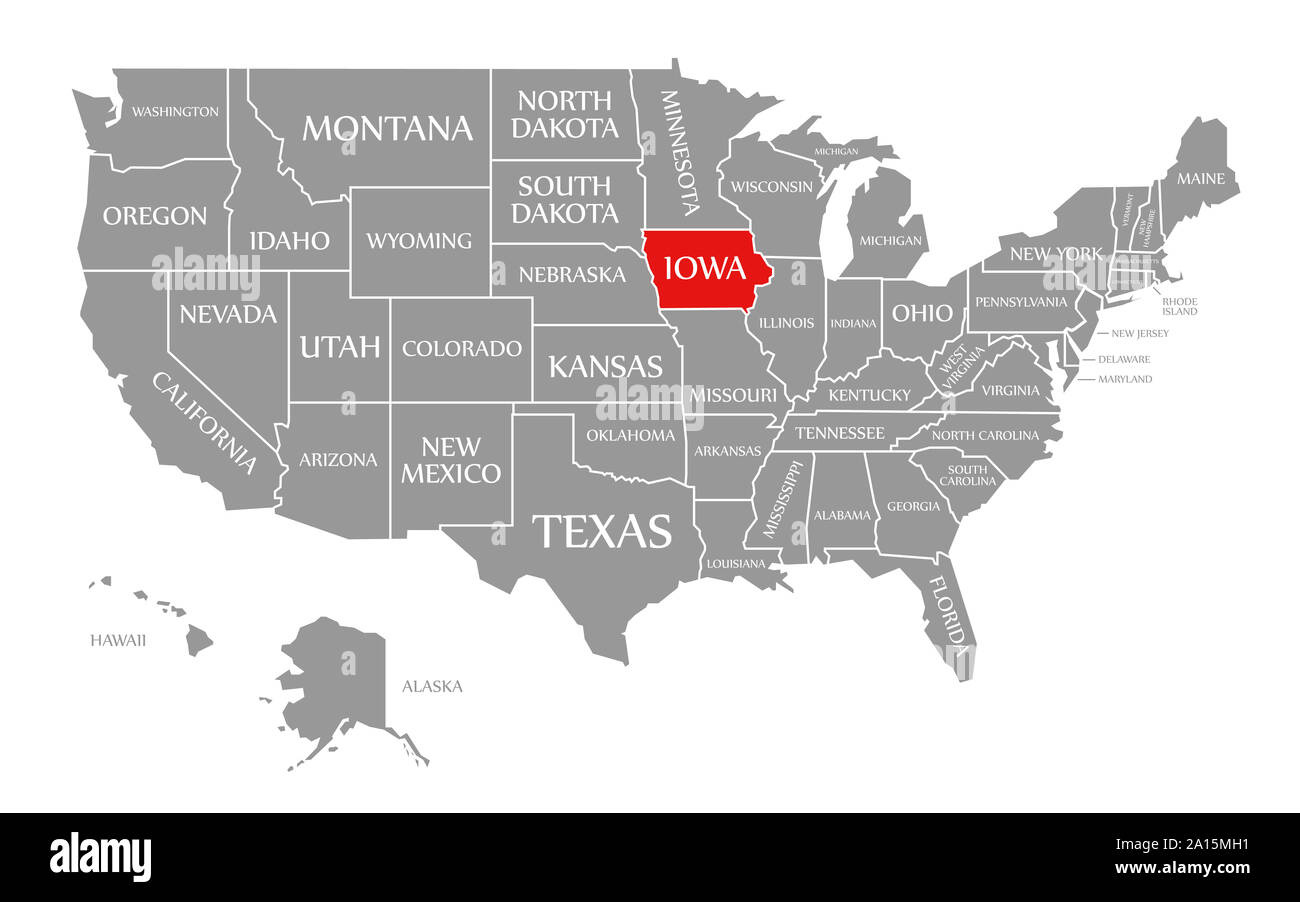 Iowa Red Highlighted In Map Of The United States Of America Stock for Iowa On the Map of USA