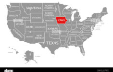 Iowa Red Highlighted In Map Of The United States Of America Stock within Iowa On A Map of USA