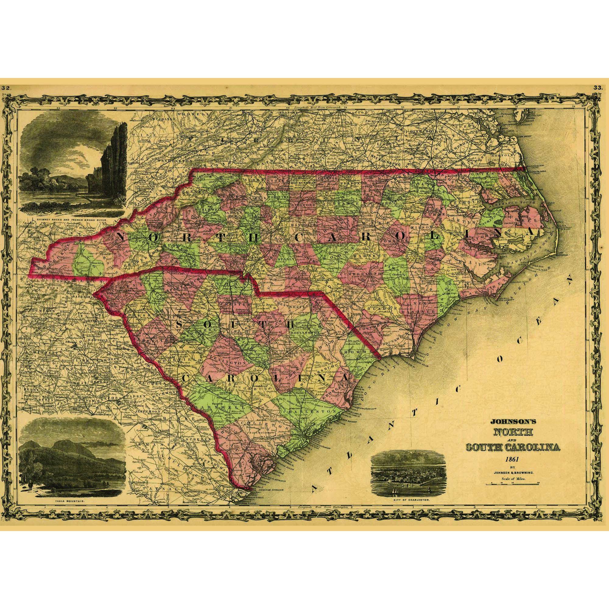 Johnson&amp;#039;S North &amp;amp; South Carolina Wall Map, 1861 - The Map Shop intended for Map Of North Carolina And South Carolina Usa