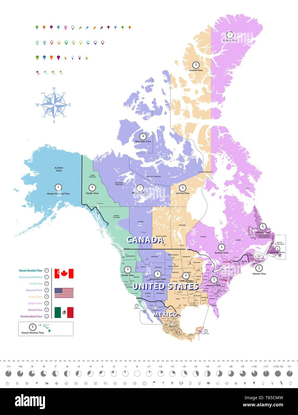 Kanada, Usa Und Mexiko Zeitzonen Karte Stock-Vektorgrafik - Alamy with regard to Map Of Time Zones Usa And Mexico